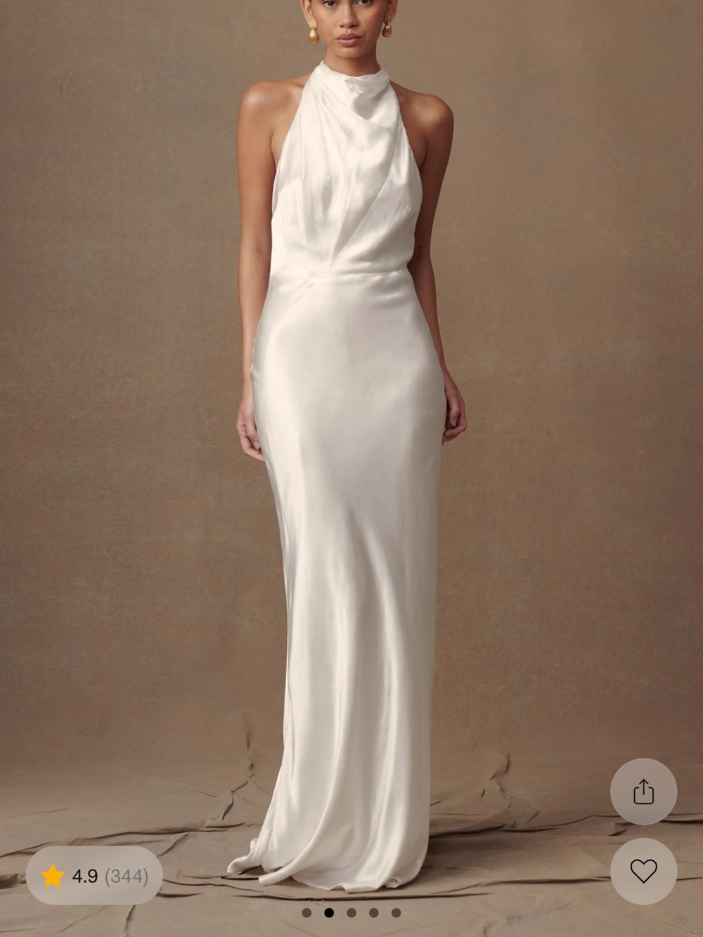 MESHKI Ivory Satin Halter Wedding Gown